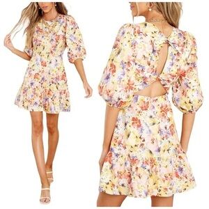 Floral mini dress with adjustable tie back, size small